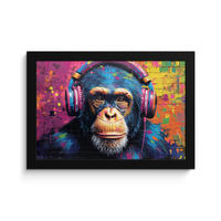 ZARÁMOVANÝ PLAGÁT Graffiti - Šimpanz - Street art - Slúchadlá - Opica 30x20 cm - modrá, papier (30/20cm) - MuchoWow