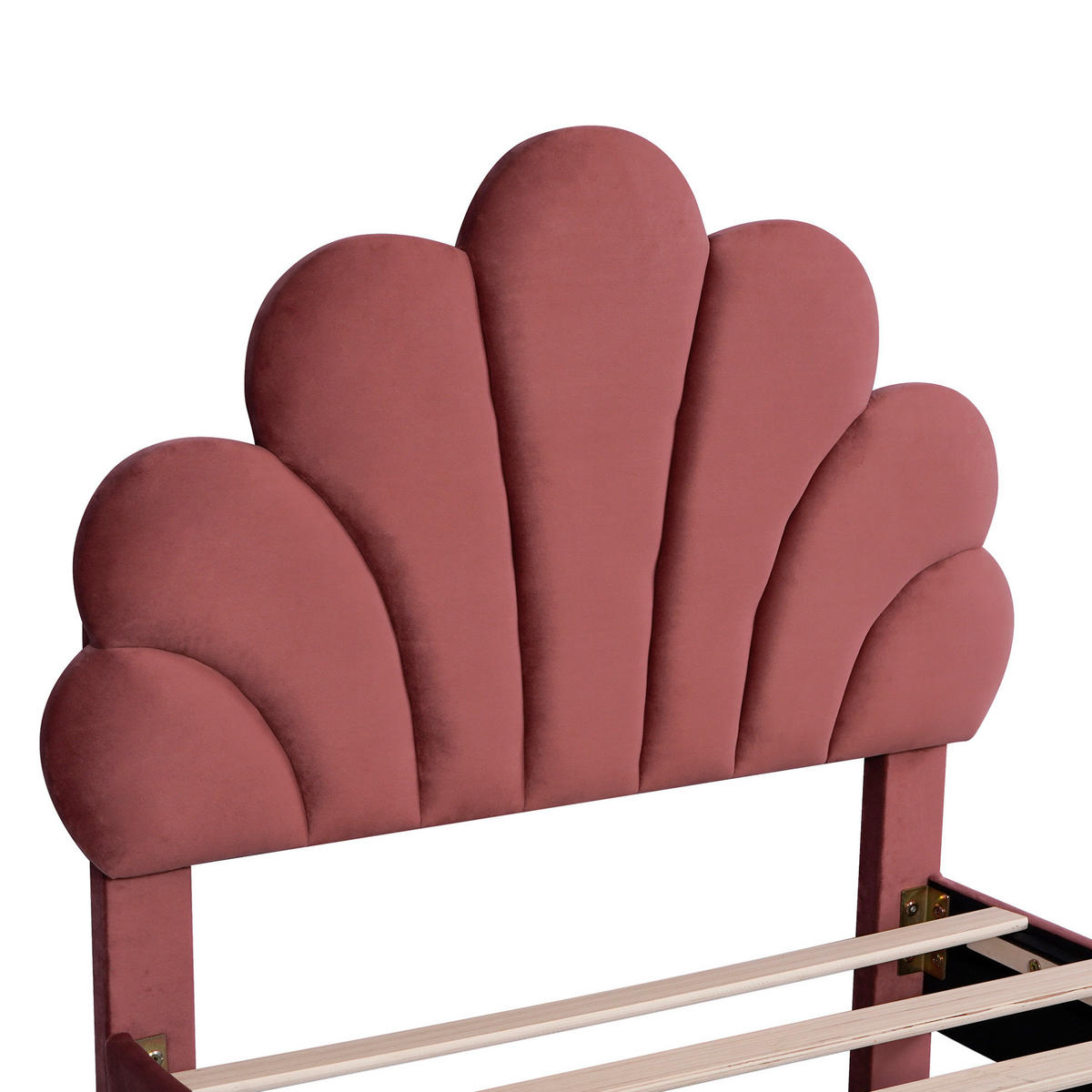 POLSTERBETT 90/200 cm Bohnenrot mit Kopfteil in Blumenform - Dunkelrosa, Textil (90/200cm) - OKWISH