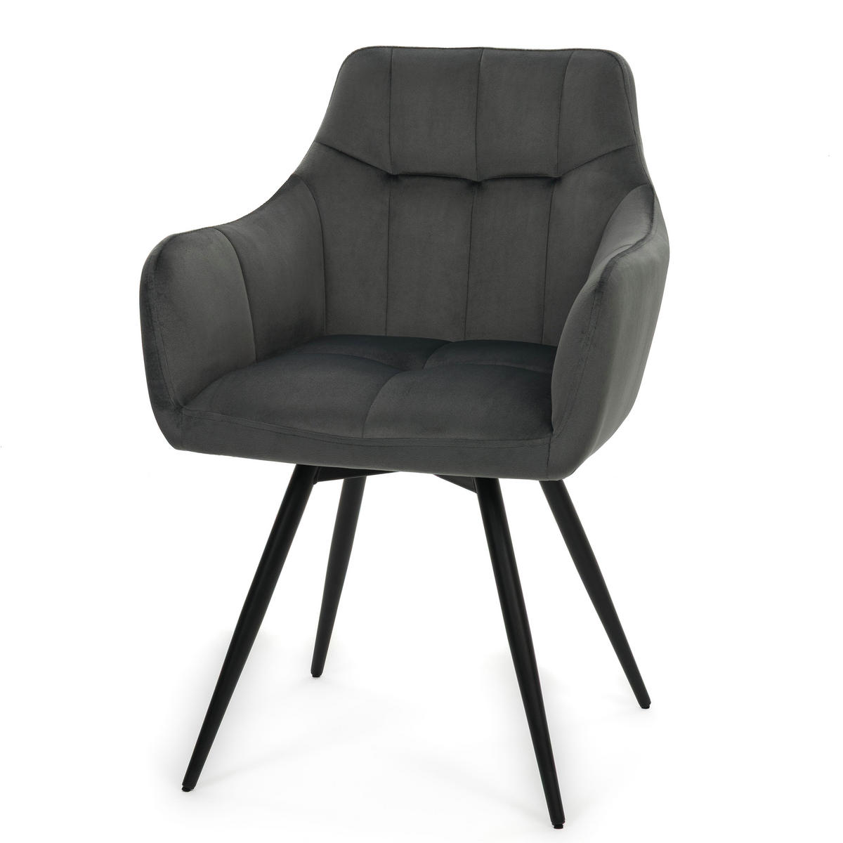 STUHL FANO drehbar gepolsterter mit Steppung - grau - Velour - Schwarz/Grau, Textil/Metall (58/83/59cm) - NEW HOME