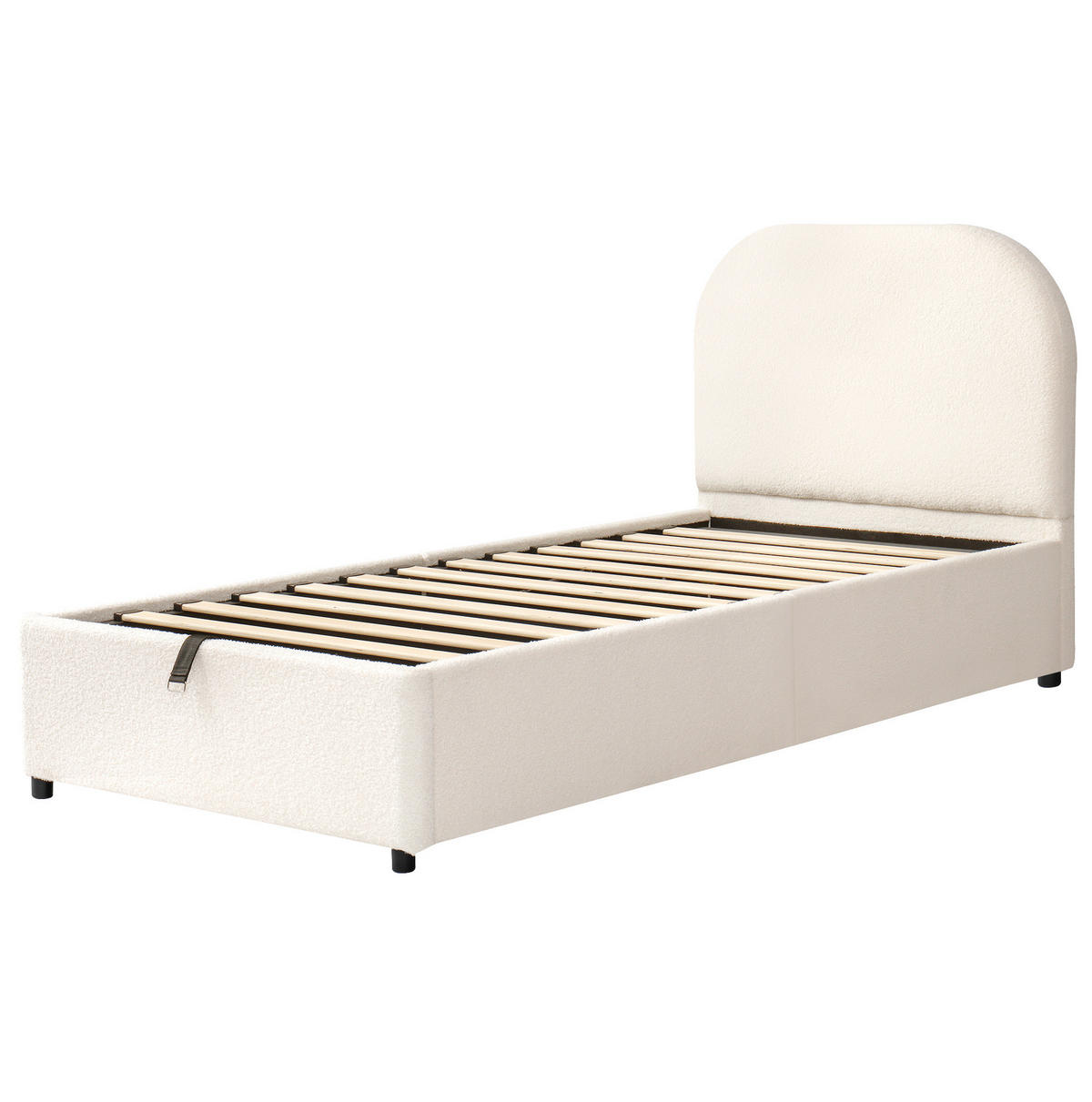 KINDERBETT aus Bouclé 90x200 cm Beige mit Lattenrost und hydraulischem Stauraum - Beige, Holzwerkstoff (90/200cm) - Modfu