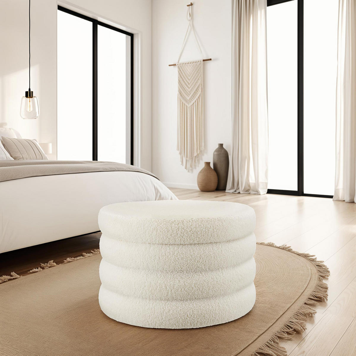 SITZHOCKER mit Stauraum Altu Xl,67 x 42 cm,Bouclé creme-weiß - Creme/Weiß, Holz (67/42/67cm) - tectake