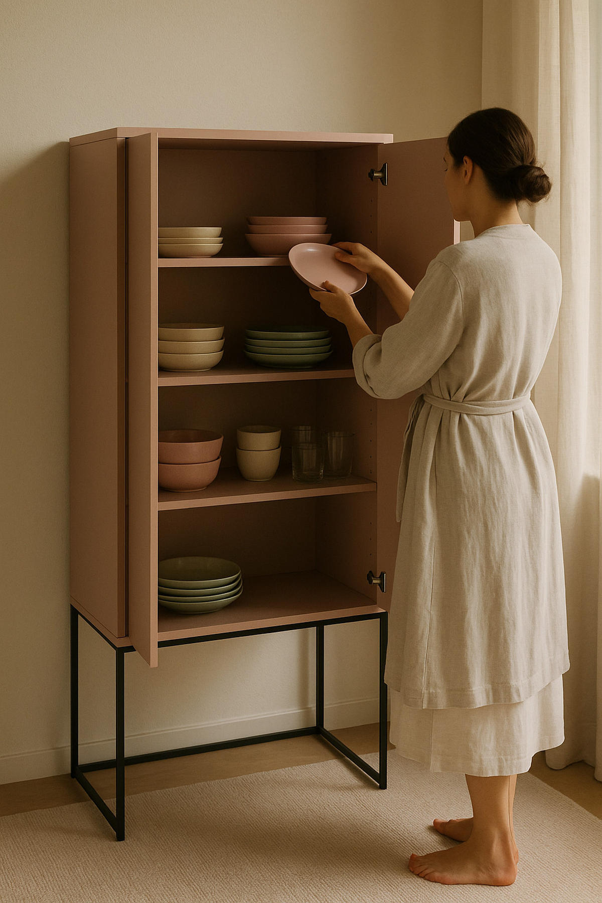 HIGHBOARD 2 Türen aus MDF in Rosa LENNON - Pink, Holzwerkstoff (75/164/30cm) - RNT By Really Nice Things