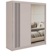 SCHWEBETÜRENSCHRANK mit Lamellen und Spiegel DIANA - 200 - Kaschmir und Schwarz - Kaschmir/Schwarz, Holzwerkstoff/Metall (200/216/61cm) - MKS