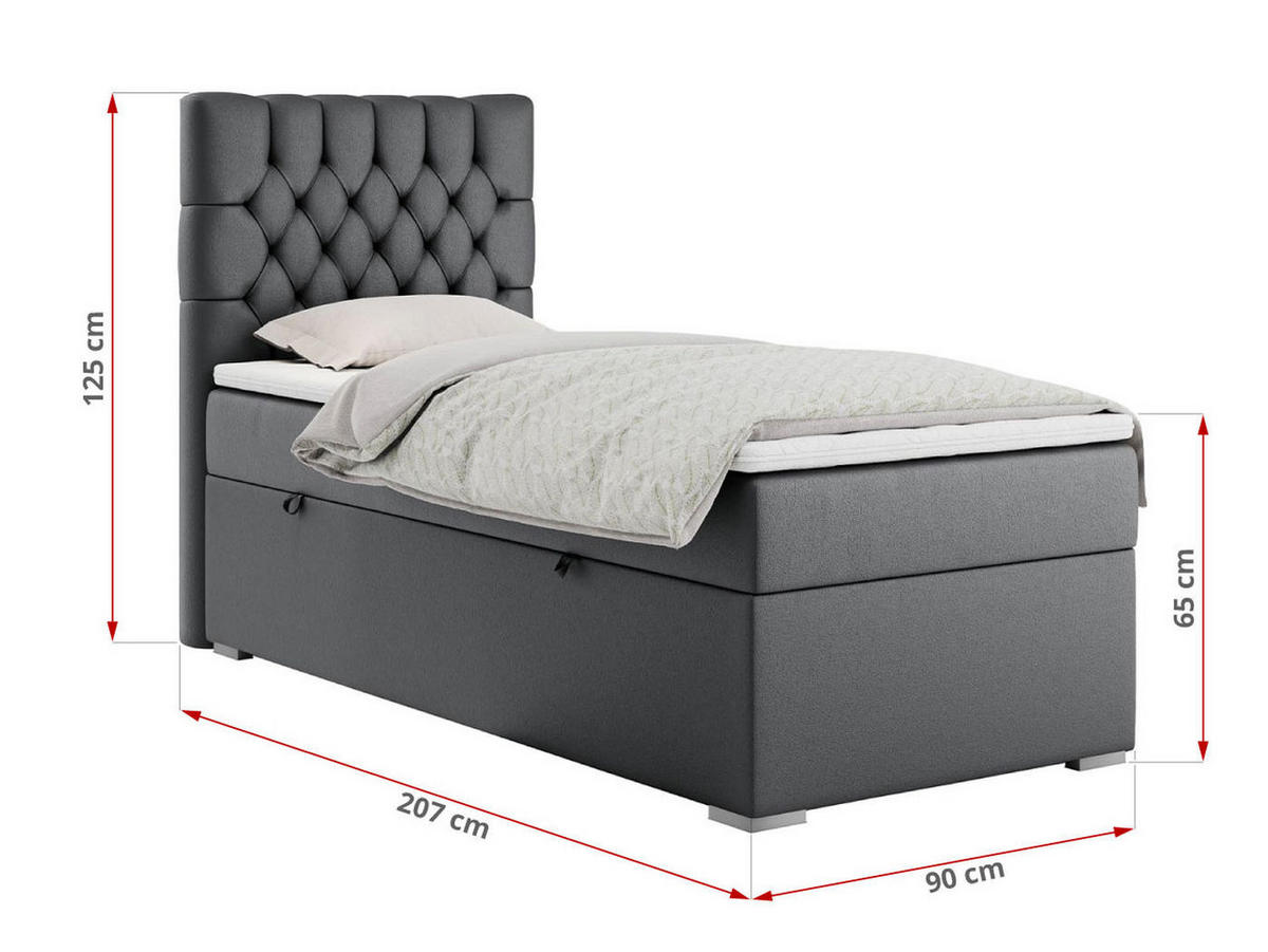 BOXBETT PERA 90/200 Dunkelgrau Kunstleder - H3 - Links Seite - Dunkelgrau, Holz/Textil (90/200cm) - MKS