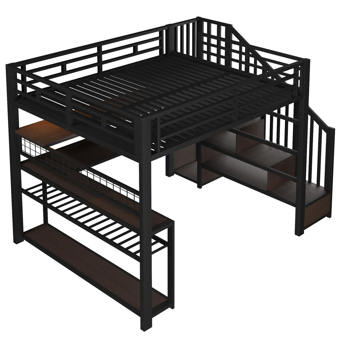 HOCHBETT mit Schreibtisch 140x200 cm Metall Schwarz 4-tlg. - Schwarz, Metall (140/200cm) - Meubliv
