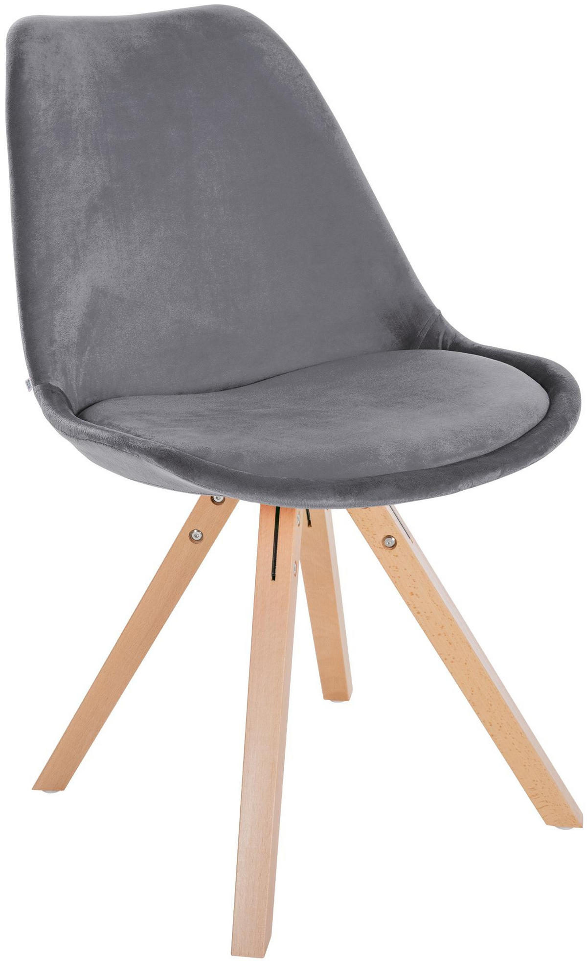 STUHL 4er Set Samt grau - Naturfarben/Grau, Holz/Textil (48/81/54cm) - CLP