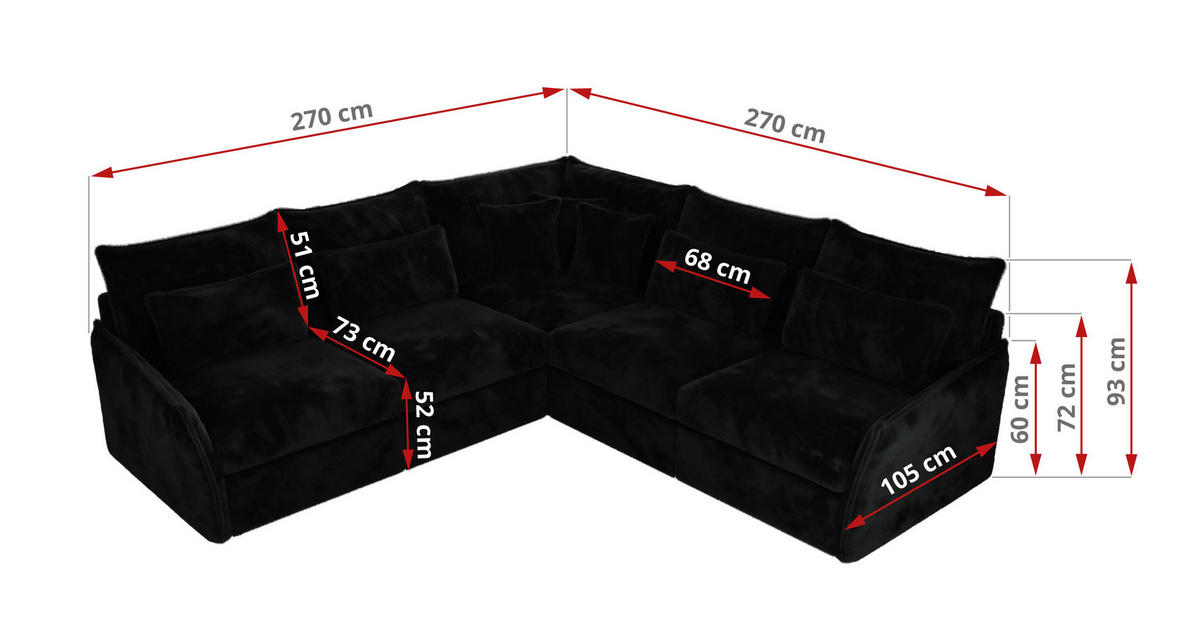ECKSOFA VERSO L Schwarz Plüsch - Schwarz, Kunststoff/Textil (270/270cm) - MKS