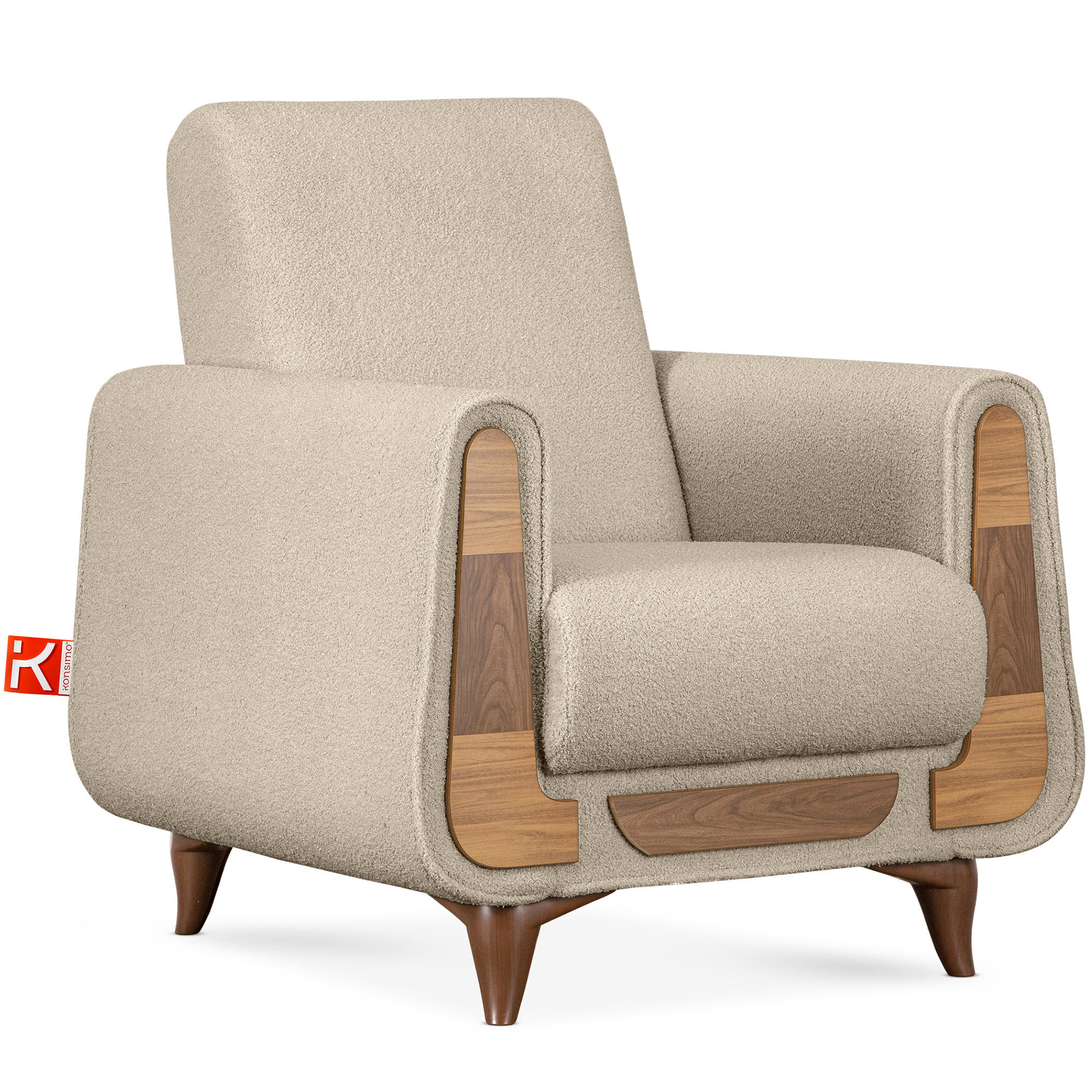 SESSEL GUSTAVO mit Armlehnen, creme - Creme/Braun, Holz/Holzwerkstoff (83/95/92cm) - KONSIMO®