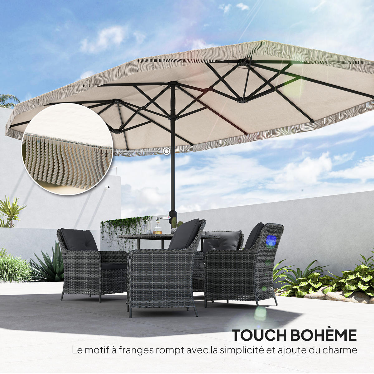 SONNENSCHIRM 450/265/260 cm DE-11513 Creme - Weiß, Textil (265/450cm) - ComfortXL