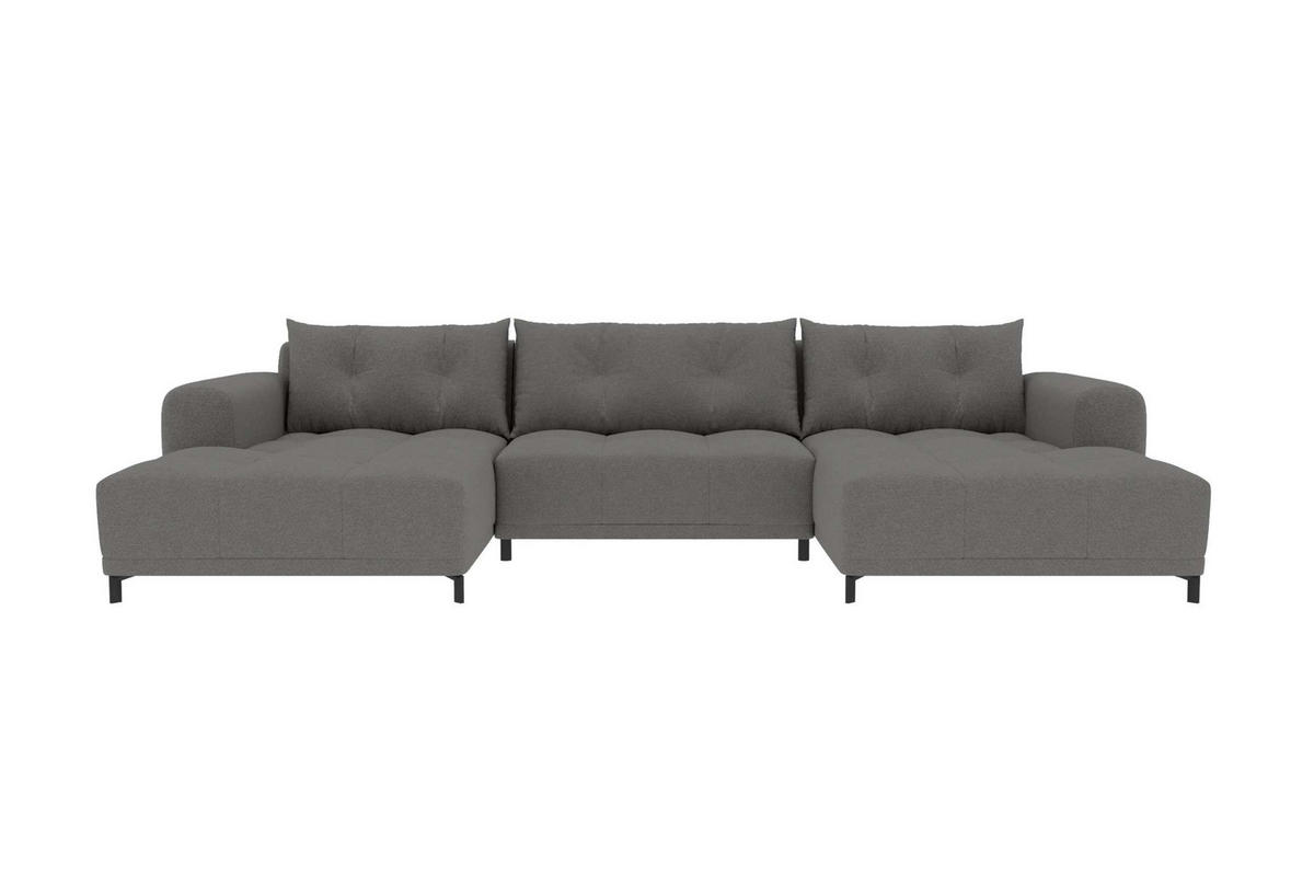 WOHNLANDSCHAFT Strukturstoff Anthrazit inkl. Schlaffunktion - Anthrazit/Schwarz, Textil/Metall (348/94/181cm) - 99rooms
