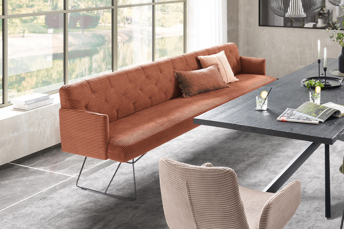 ESSZIMMERBANK CHARME Braun Cord - Dunkelbraun/Braun, Textil (166/85/69cm) - KAWOLA