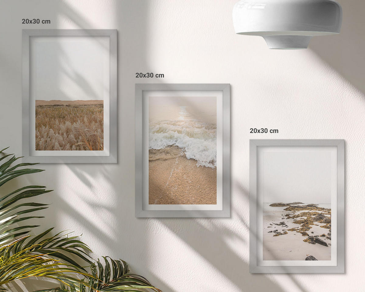 BILDER SET 3er Set - 20x30 cm Silberner Rahmen - Strandwellen, Steine, Sommer - Silberfarben, Kunststoff (20/30cm) - TULUP