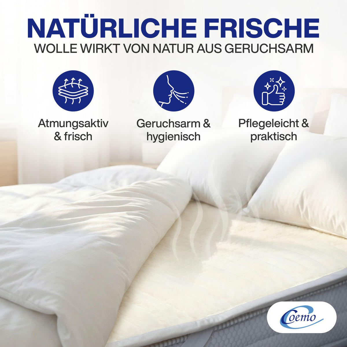 MATRATZENAUFLAGE Wolle und Biokeramik-Polster 90/200/6 - Beige, Naturmaterialien (90/200cm) - Coemo