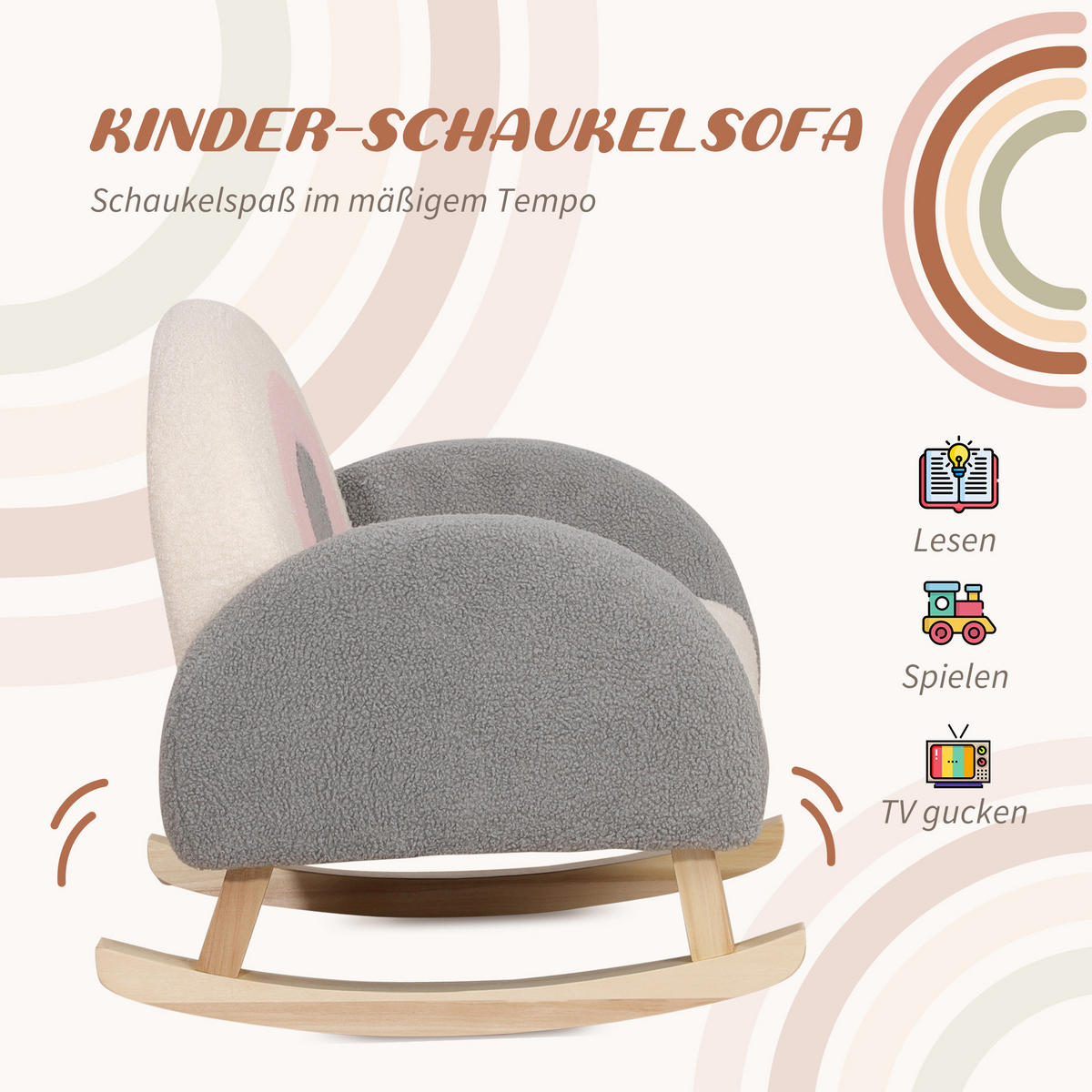KINDERSOFA, Grau, Lammfellimitat - Grau, Holz (45/44/50cm) - HOMCOM