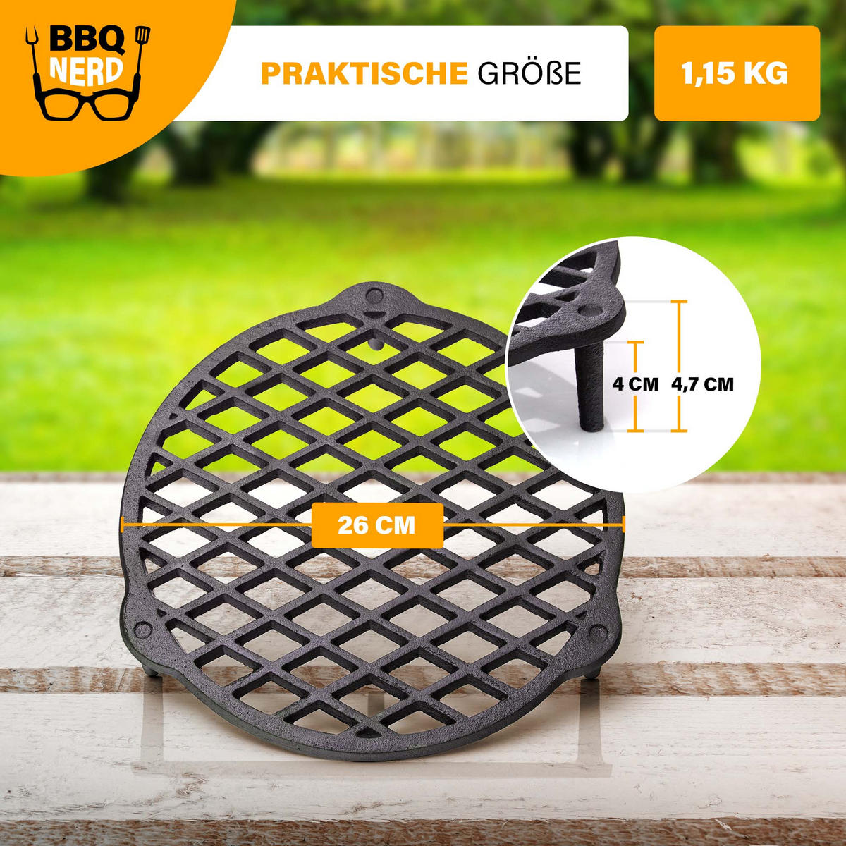 STAPELROST Gusseisen Ø26cm für 7,3/9L Dutch Oven Feuertopf - Schwarz, Metall (25/5/25cm) - BBQ Nerd