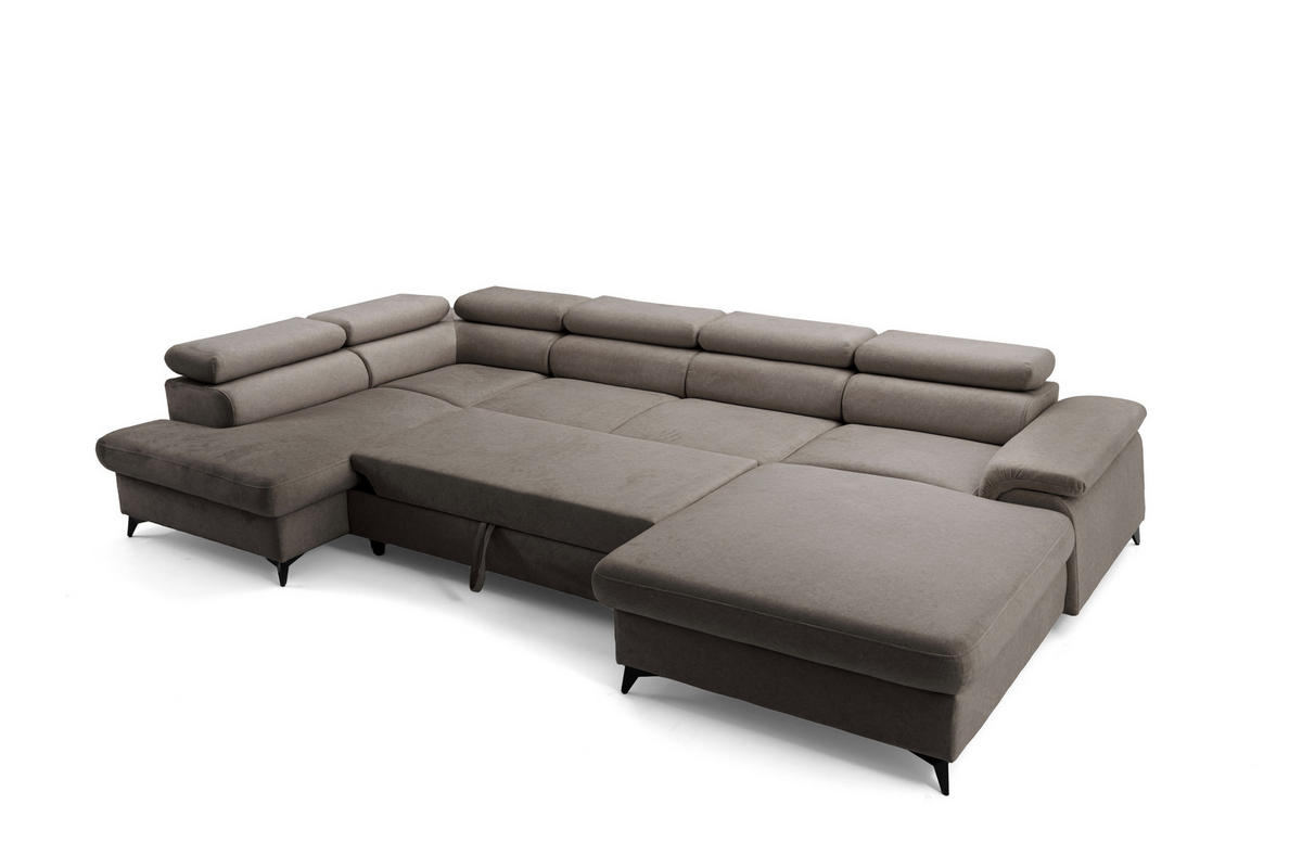 ECKSOFA U-Form PLAZA U Links mit Schlaffunktion 125x256 Velours Anthrazit - Anthrazit/Schwarz, Holz/Kunststoff (350/95/210cm) - Muffo