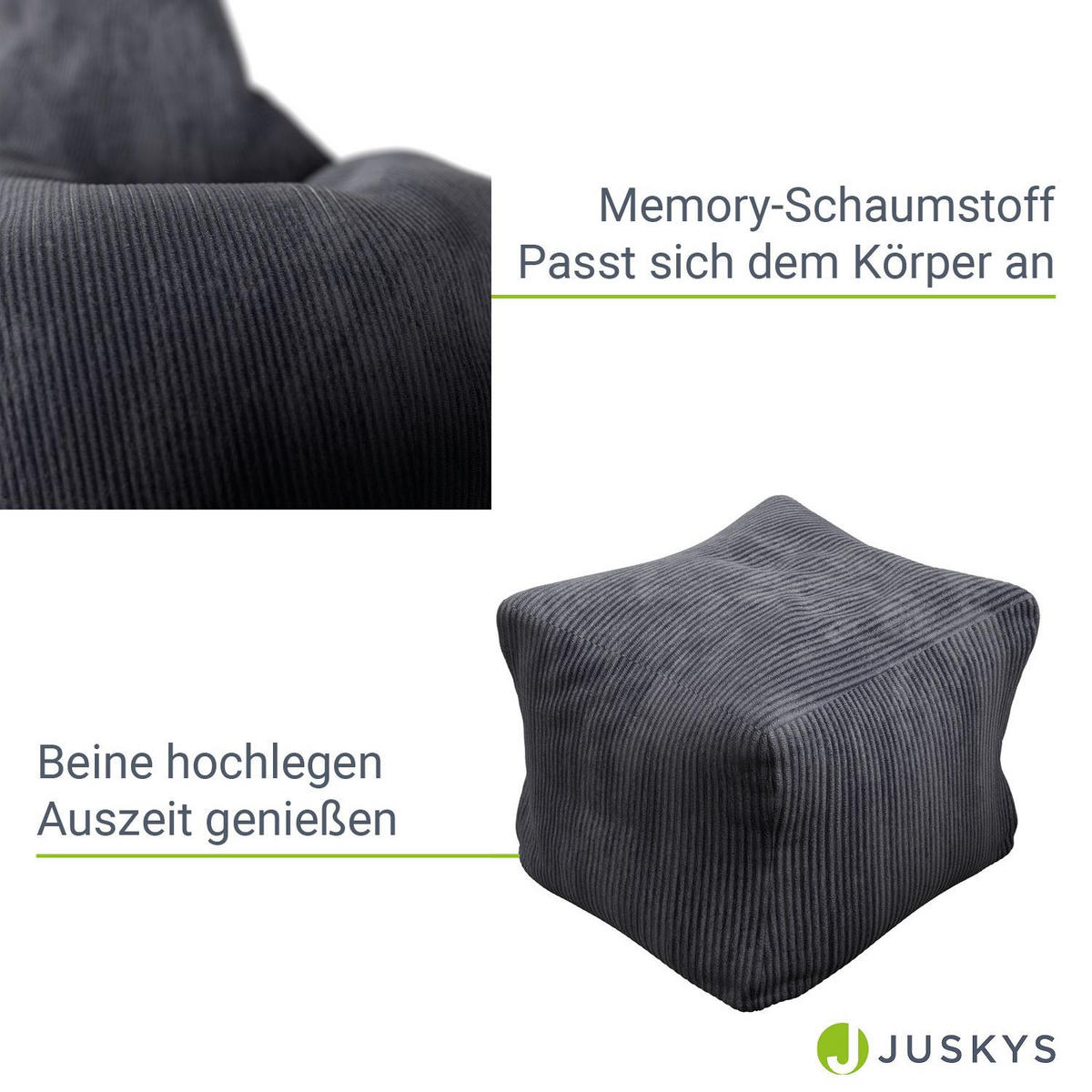 SITZSACK Chillex mit Hocker XL Cord dunkelgrau - Dunkelgrau, Textil (83/103/78cm) - Juskys