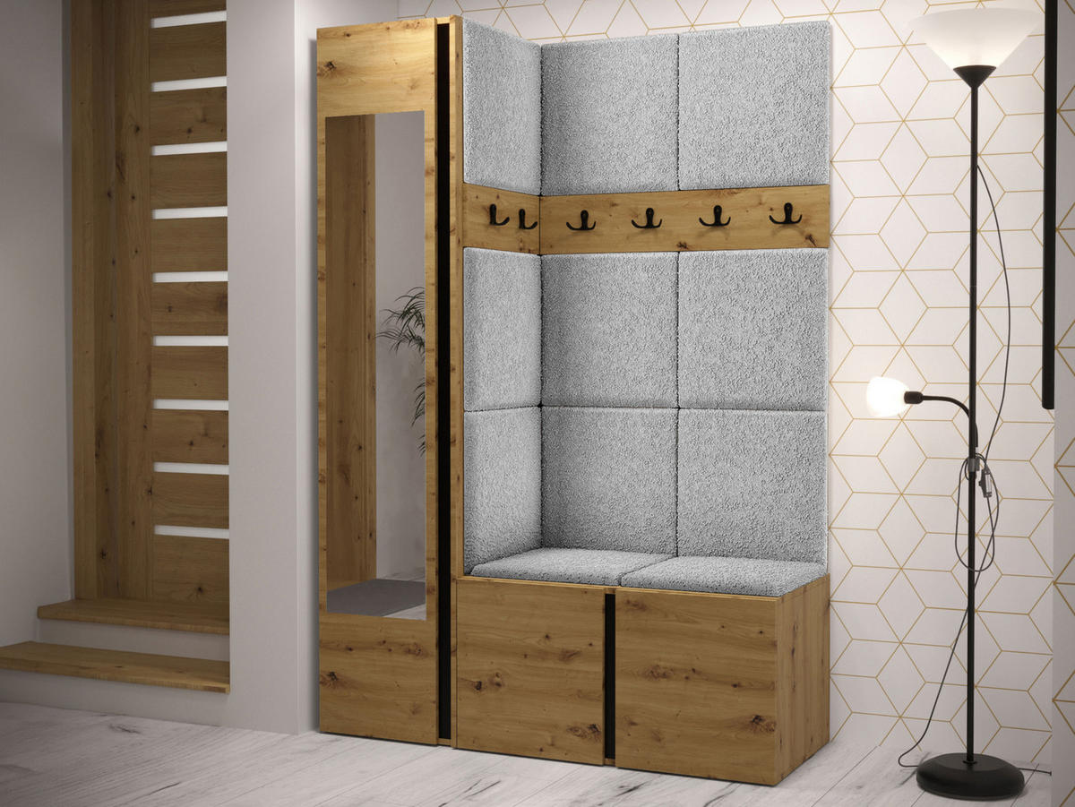 GARDEROBEN-SET Orion X - Hellgrau/Eiche Artisan, Holzwerkstoff/Kunststoff (124/186/46cm) - MIRJAN24