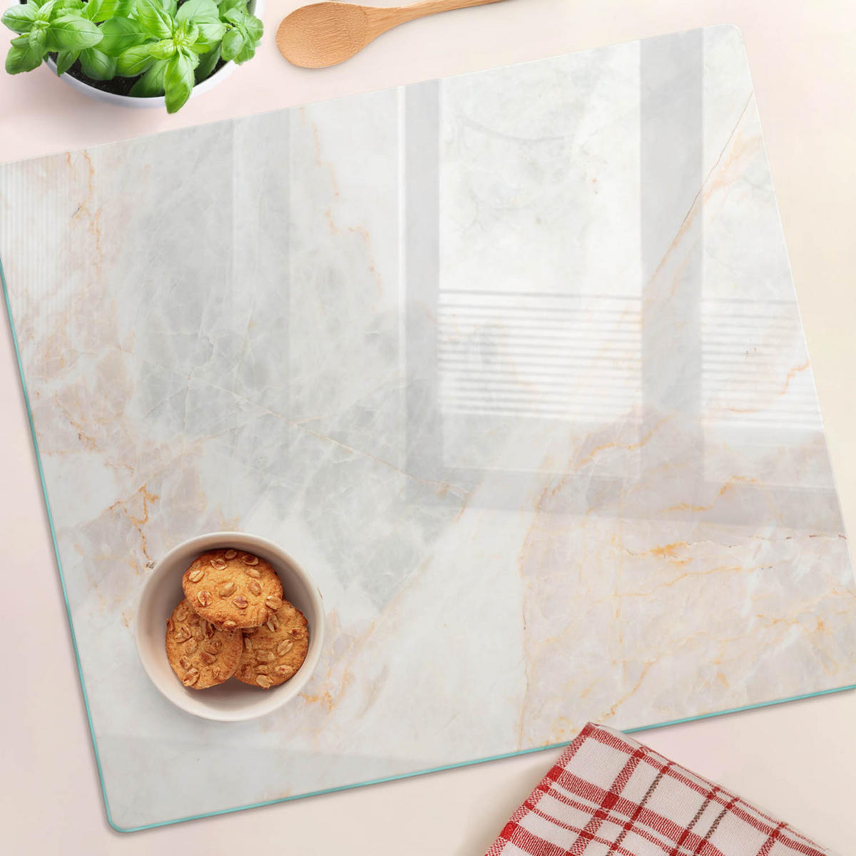 GLASPLATTE 60x52 cm Marmor - Beige, Glas (60/0.4/52cm) - TULUP