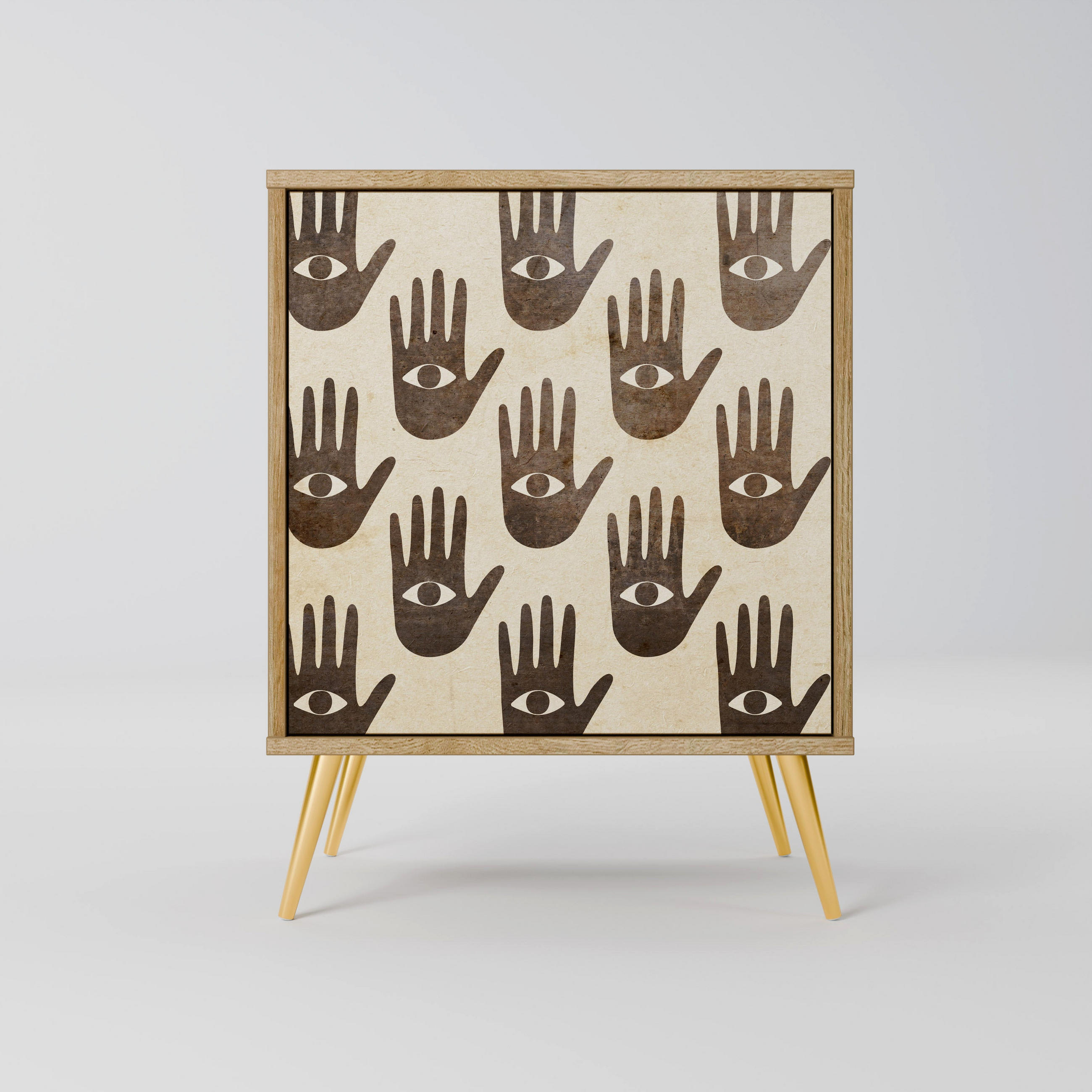 SIDEBOARD SEE MORE, Eichefarben, 57,5x42x75,5 cm, Goldfarbene Metallfüße - Eichefarben/Goldfarben, Holzwerkstoff/Metall (57.5/75.5/42cm) - SpaceRebels