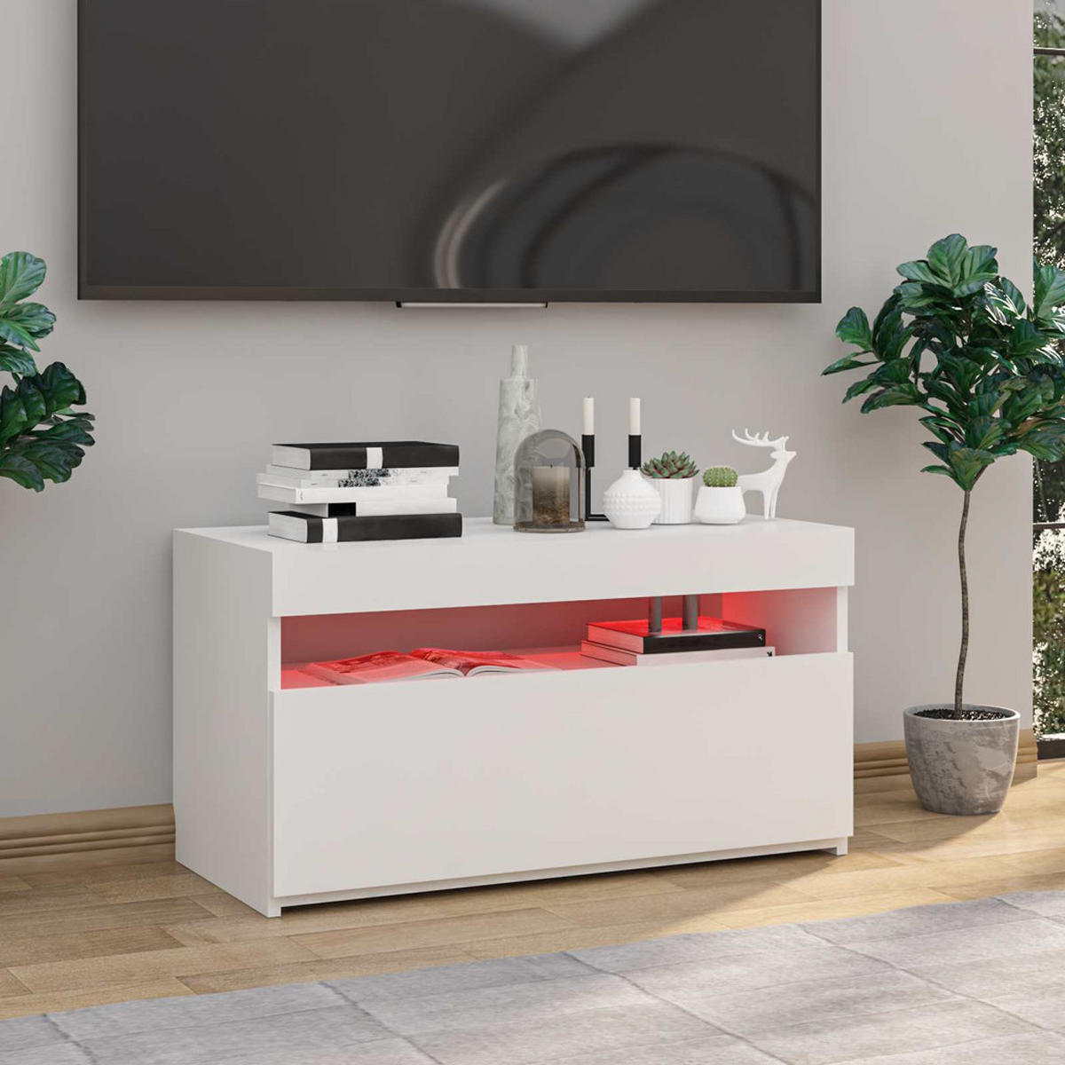 TV-SCHRANK Mit Led-Leuchten Weiss 75/35/40 Cm - Weiß, Holzwerkstoff (36.5/40/140cm) - vidaXL