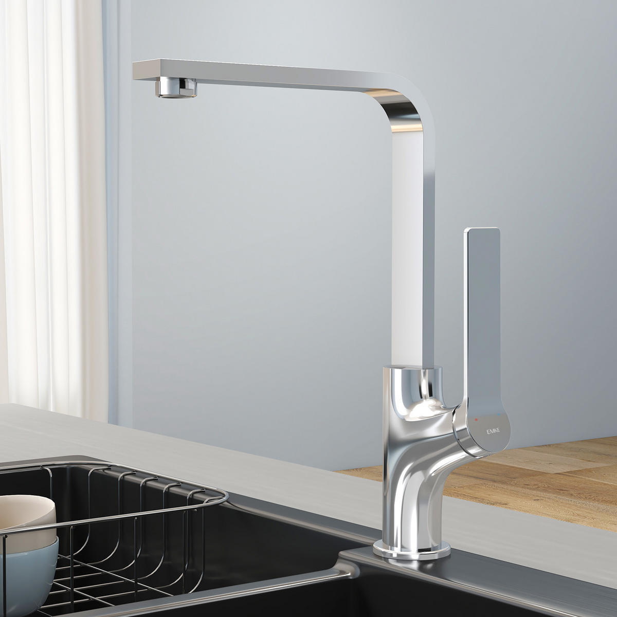 KÜCHENARMATUR mit 360° Drehbar Edelstahl Einhebelmischer Chrom - Chromfarben, Metall (22.5/10.1/30.3cm) - EMKE