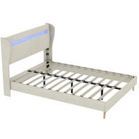 POLSTERBETT 160/200 cm DE-35471 mit LED-Kopfteil Beige - Beige, Metall (160/200cm) - ComfortXL