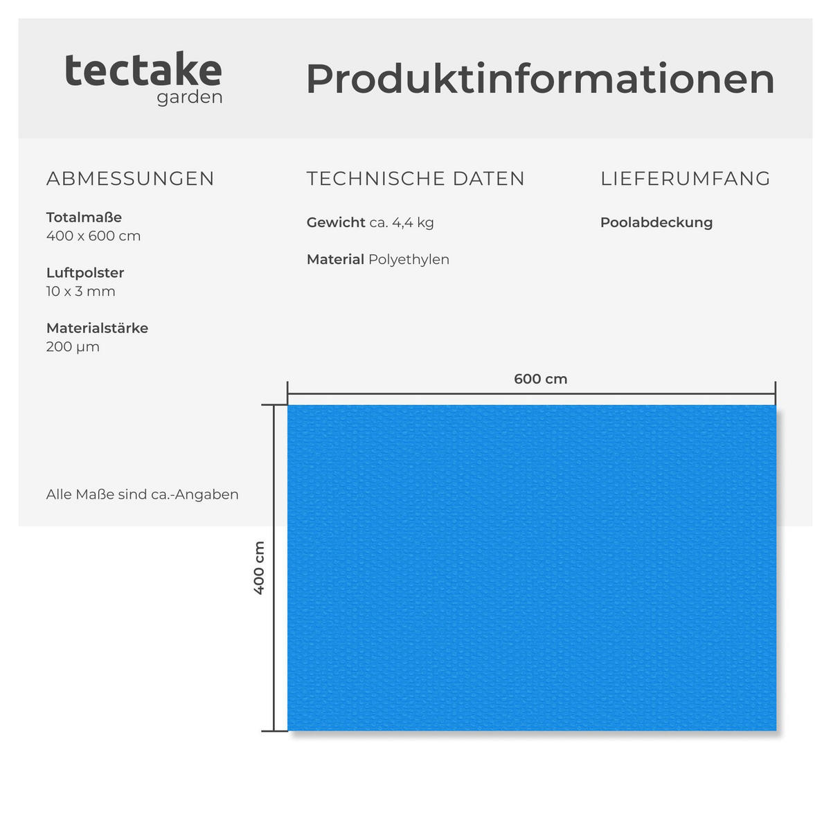 POOL-SOLARFOLIE , 400 x 600 cm, blau - Blau, Kunststoff (600/400cm) - tectake