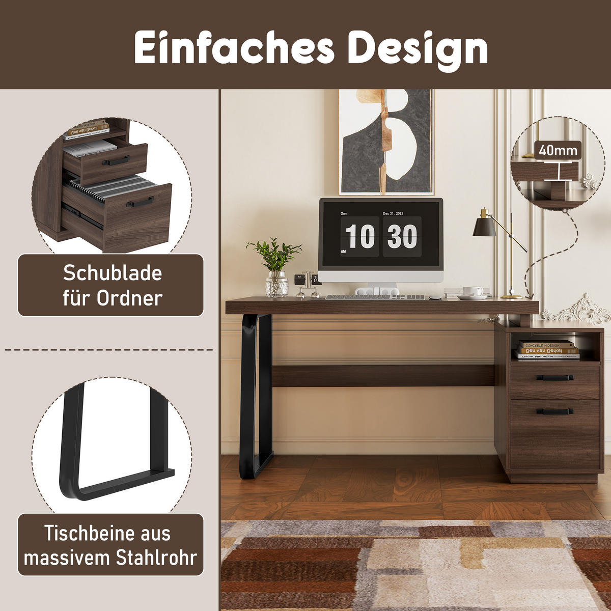 SCHREIBTISCH Braun 161/54/76 cm mit Schublade und offenem Fach - Braun, Holzwerkstoff (54/161/76.4cm) - PANGIVO