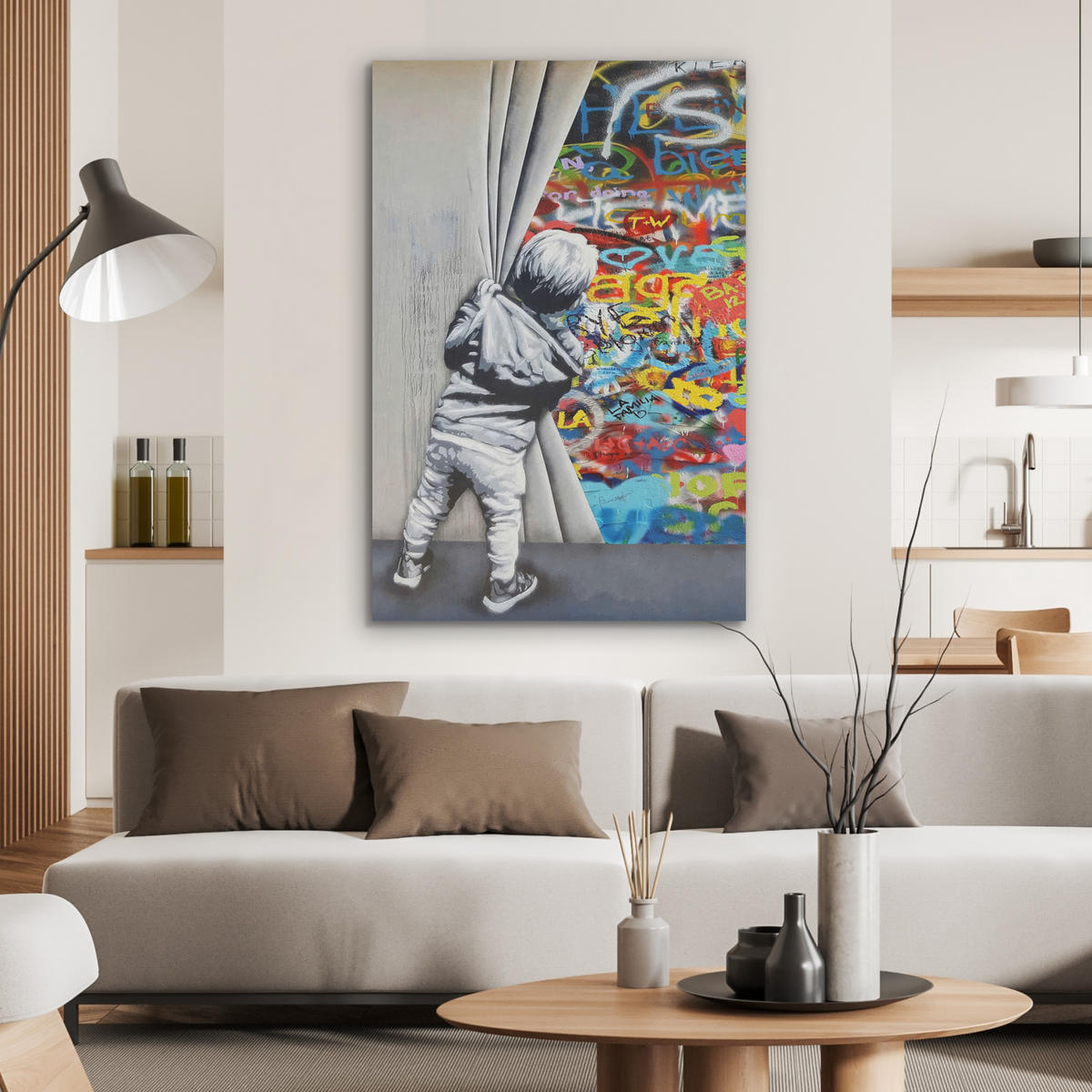 AKUSTIKBILD Graffiti - Junge - Ilussie - Straßenkunst Wanddeko 60x90 cm - Hellgrau, Kunststoff (60/90/0.9cm) - MuchoWow