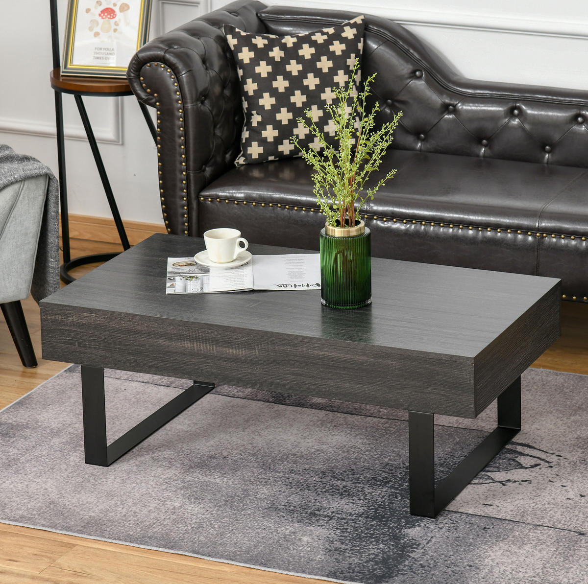 COUCHTISCH 110/60/40 cm mit Schublade und Regal in Dunkelgrau - Grau, Holzwerkstoff (110/60/40cm) - Flora Grace