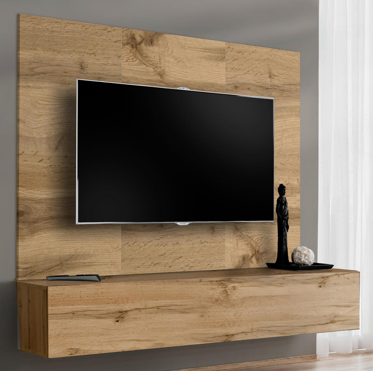 TV-LOWBOARD Eiche Wotan 180 cm hängend, Set inklusive Akustikpaneel - Eiche Wotan, Holzwerkstoff (180/148/40cm) - Inn.Furn