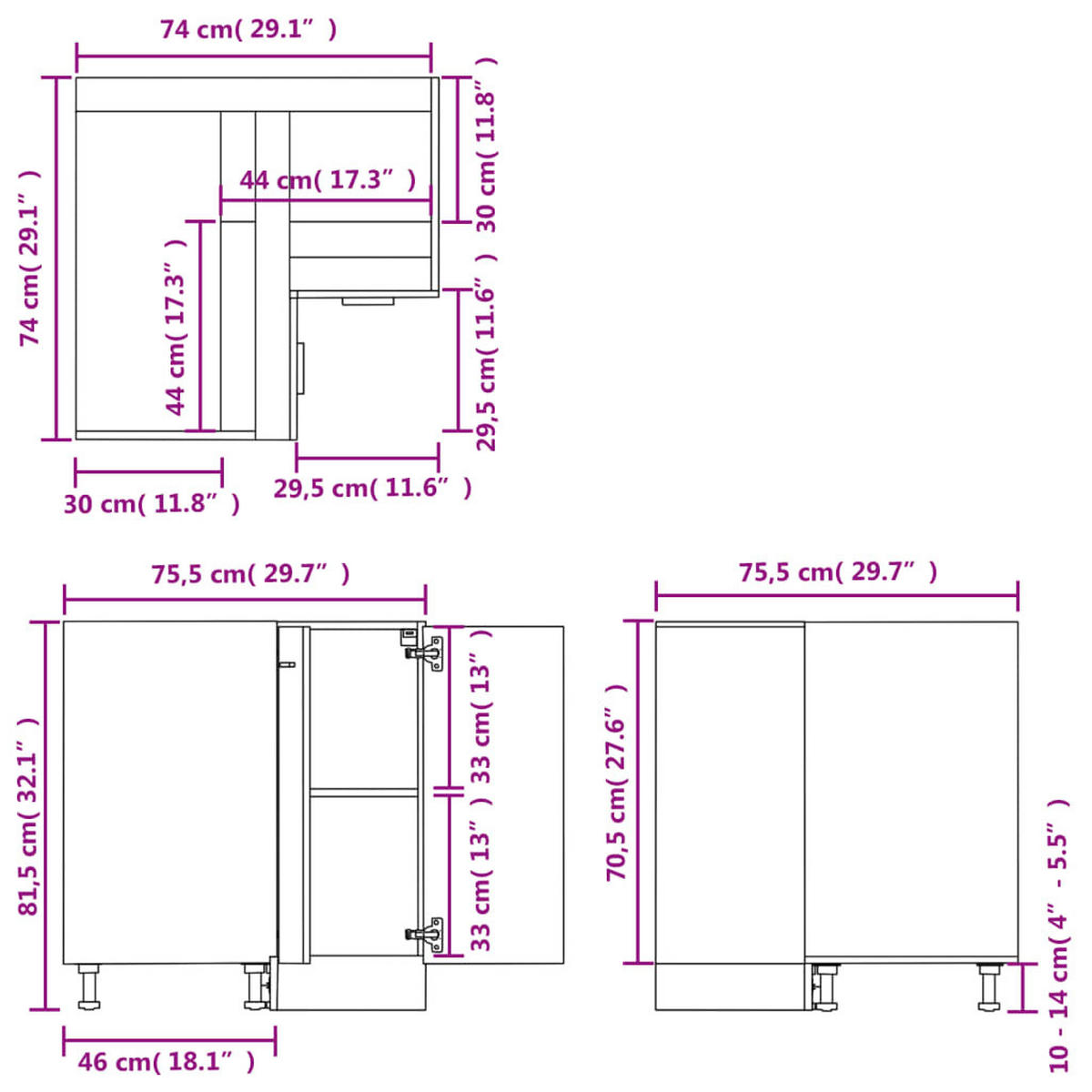 ECKUNTERSCHRANK Lyon Sonoma-Eiche 75,5/75,5/81,5 Cm Holzwerkstoff - Greige, Holzwerkstoff (75.5/81.5/75.5cm) - vidaXL