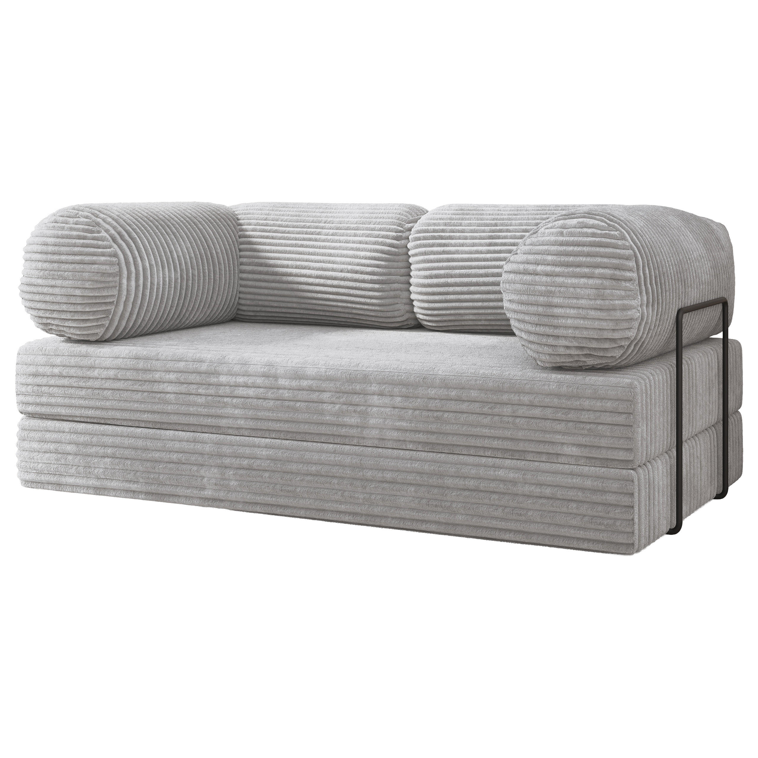 BETTSOFA ALVIO aus Schaumstoff Cordstoff Hellgrau Schlaffunktion - Grau, Textil (170/68/80cm) - MASSENO