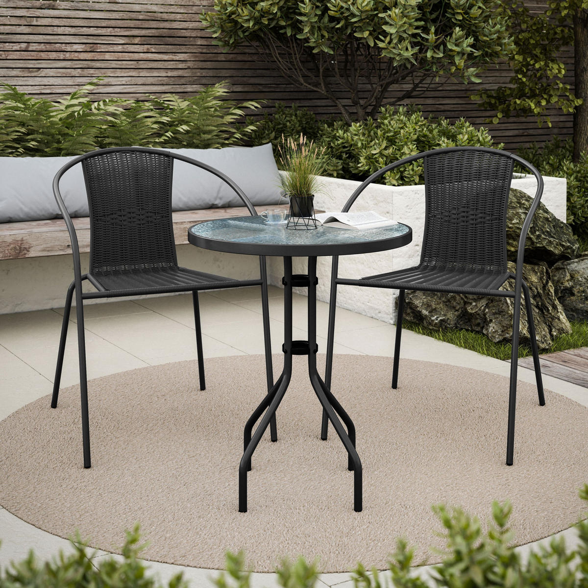 GARTENMÖBELSET aus Polyrattan - Grau, Kunststoff - Lookway
