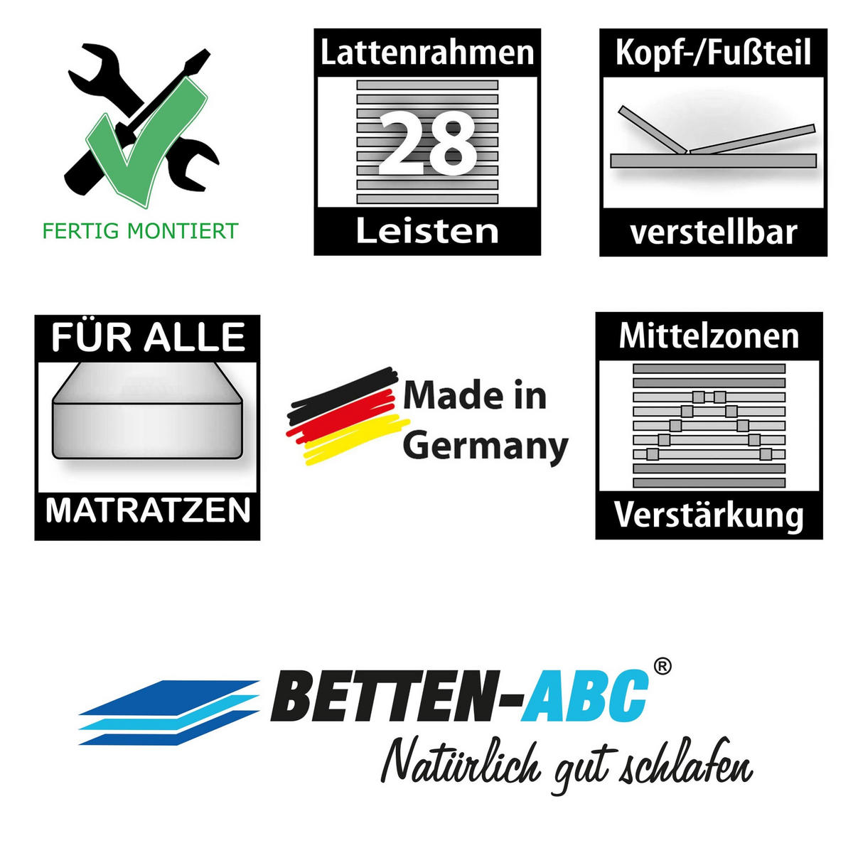 BETTEN-ABC Max1 K+F – fertig montierter Lattenrost mit Kopf- und Fußteilverstellung, Holm durchgehend, Größe: 80x220 - Braun, Holz (80/220cm) - Betten-ABC