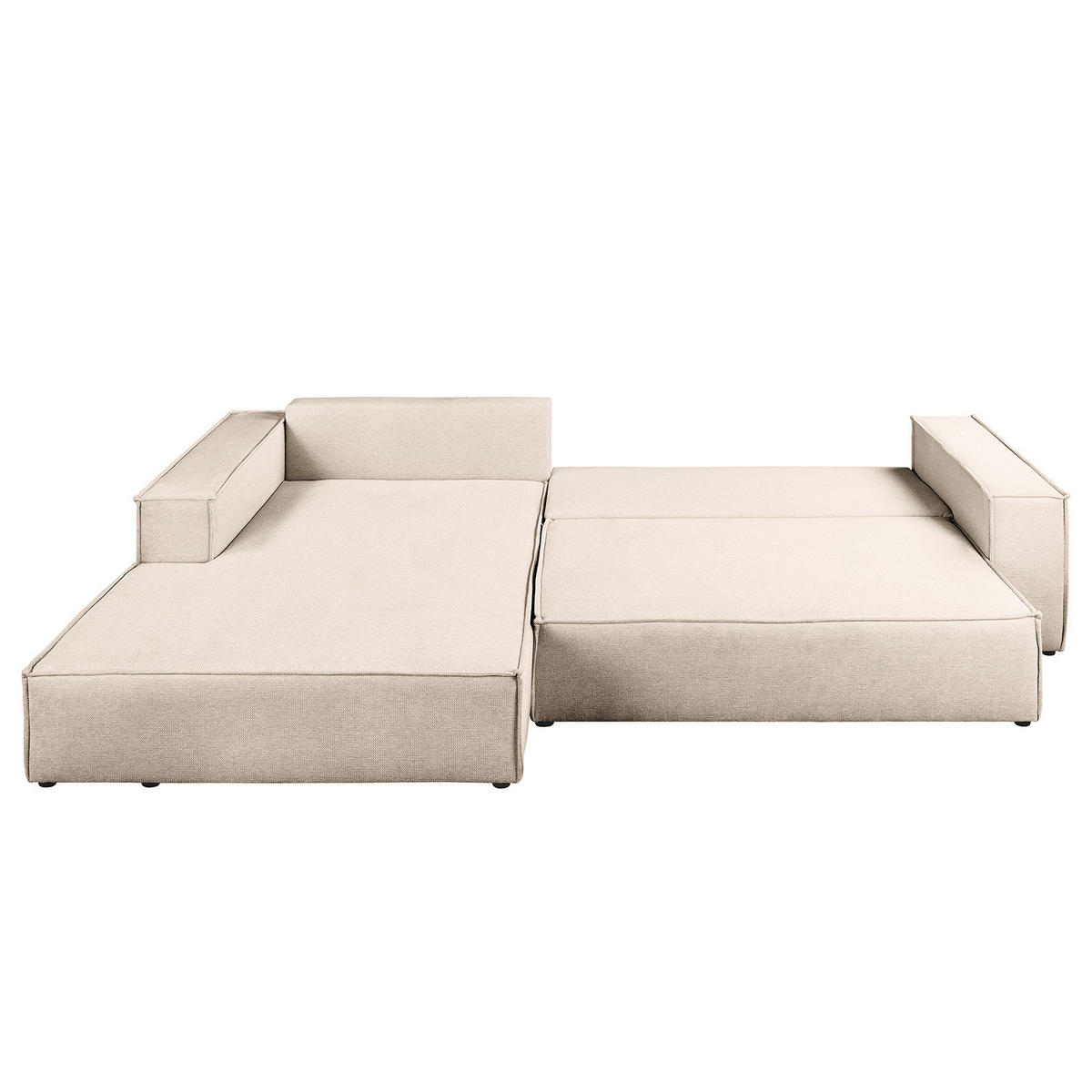 ECKSOFA mit Schlaffunktion - Longchair - Beige/Schwarz, Kunststoff/Textil (294/185cm) - home24