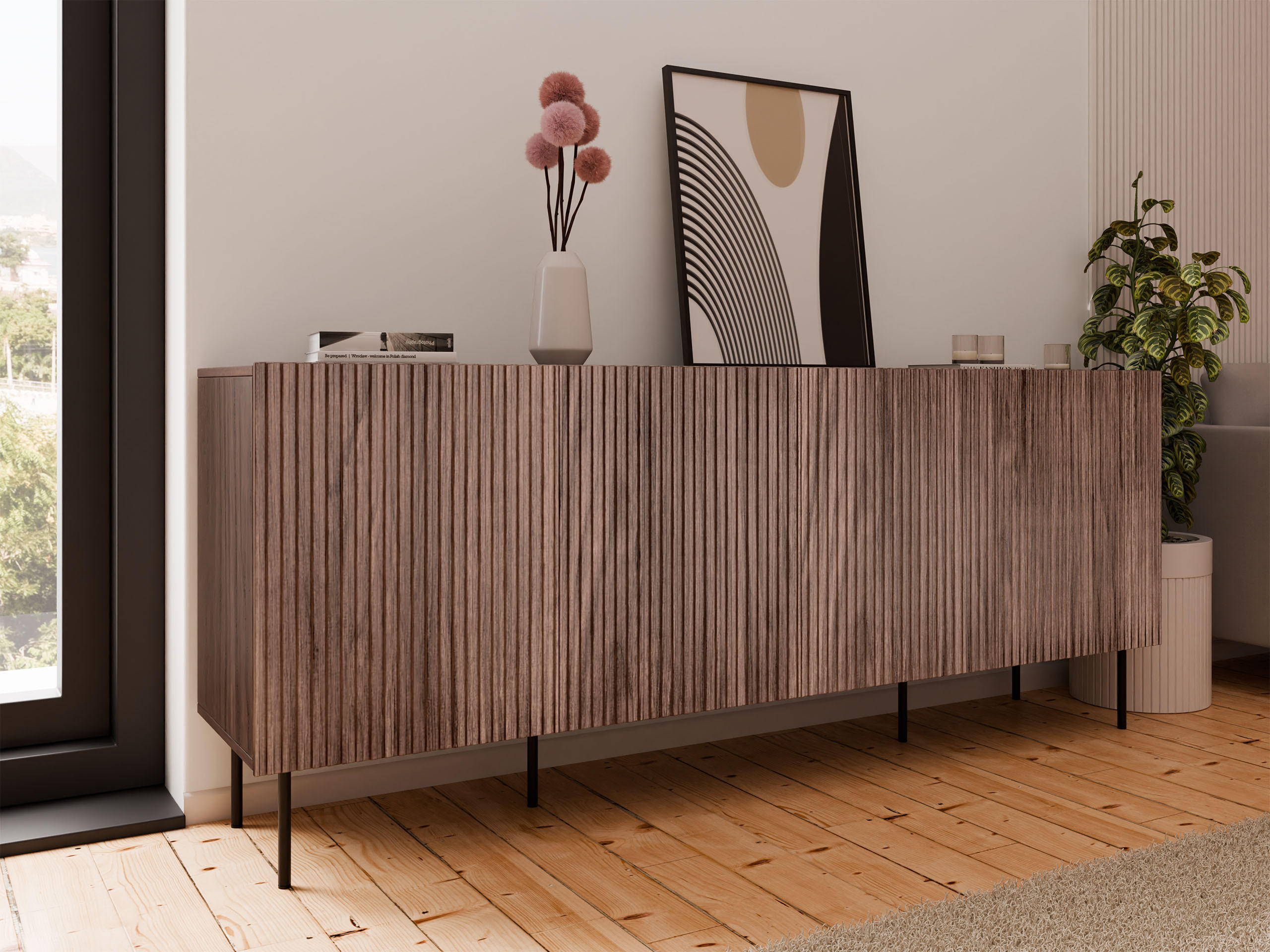 SIDEBOARD Tacos 200 4D - Schwarz/Braun, Holzwerkstoff/Metall (201/81/42cm) - MIRJAN24