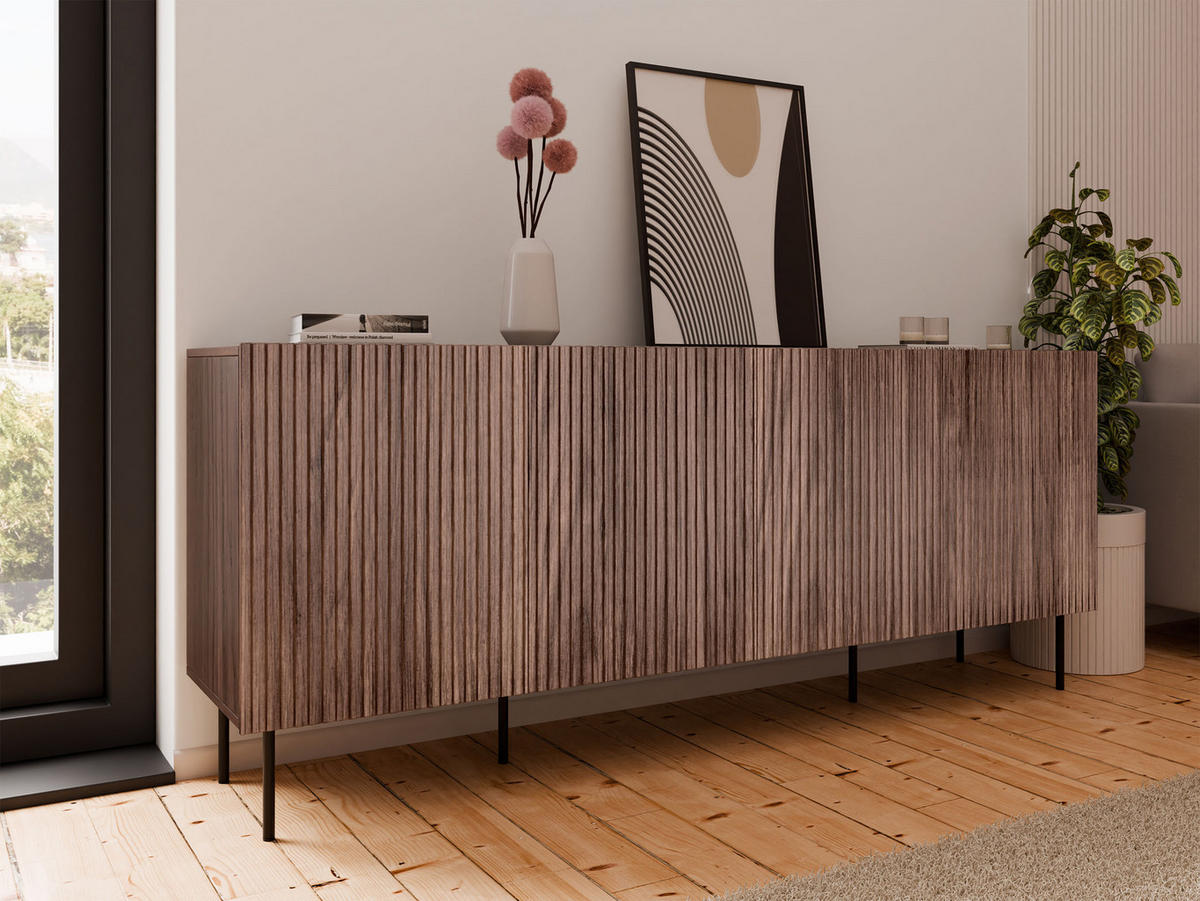 SIDEBOARD Tacos 200 4D - Schwarz/Braun, Holzwerkstoff/Metall (201/81/42cm) - MIRJAN24
