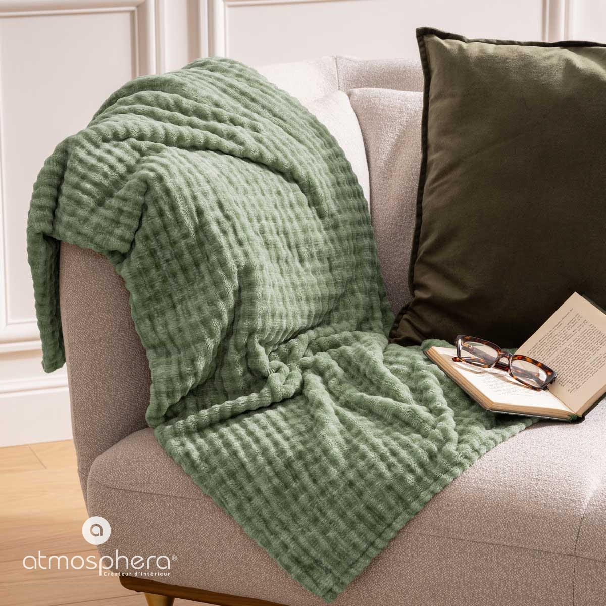 FLEECEDECKE Flan 125/150 cm - Grün, Textil (1/125cm) - Atmosphera Createur d´interieur