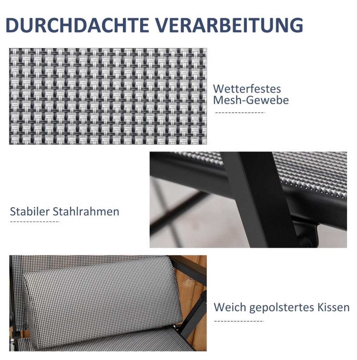 SONNENLIEGE aus Stahl 70x65x111 cm in Grau mit 9-fach verstellbar - Grau, Metall (70/111/65cm) - Modfu