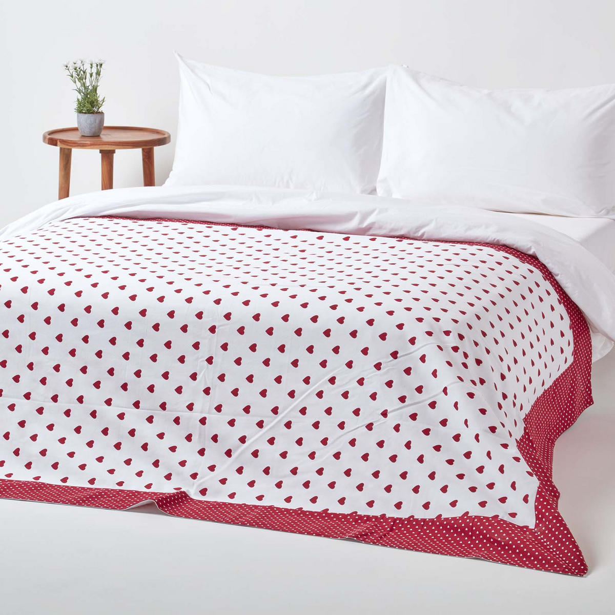 ÜBERWURF 150/200 cm, Herz-Muster, 100% Baumwolle - Rot, Textil (150/200cm) - Homescapes
