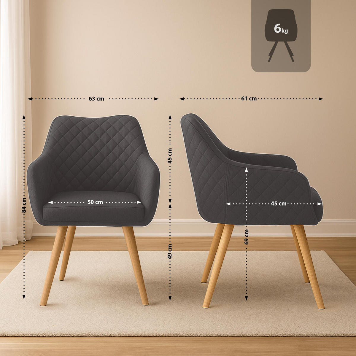 ESSZIMMERSTUHL Stoff Dunkelgrau - Eukalyptusholzfarben/Dunkelgrau, Holz/Textil (63/84/61cm) - CLP