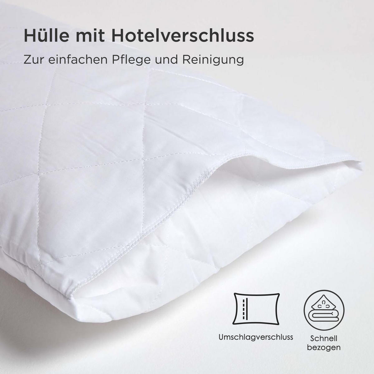 KISSENSCHONER gesteppt 48/74 cm, 4er-Set, Hotelverschluss - Weiß, Textil (48/74cm) - Homescapes
