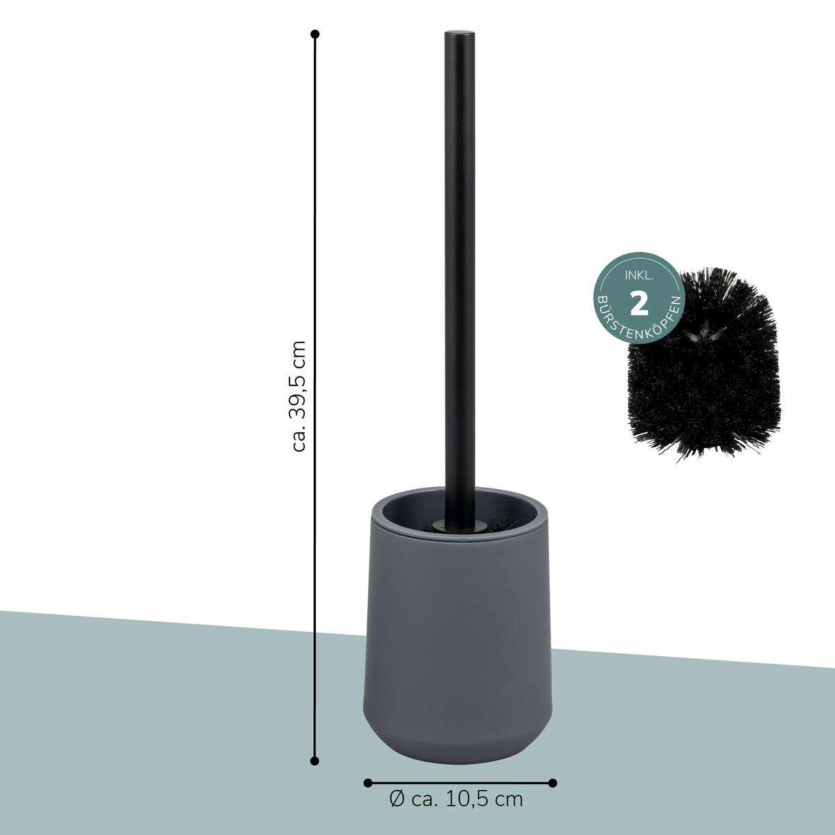 WC-GARNITUR TESERO, Kunststoff, grau - Grau, Kunststoff (10.5/39.5/10.5cm) - eluno