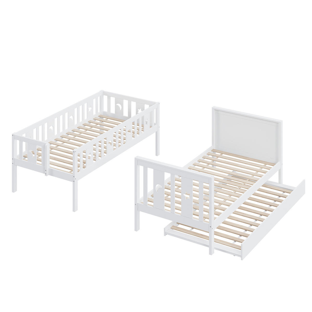 ETAGENBETT 90/200 cm Weiß mit Ausziehbett und Stauraumtreppe - Weiß, Holzwerkstoff (90/200cm) - Flora Grace
