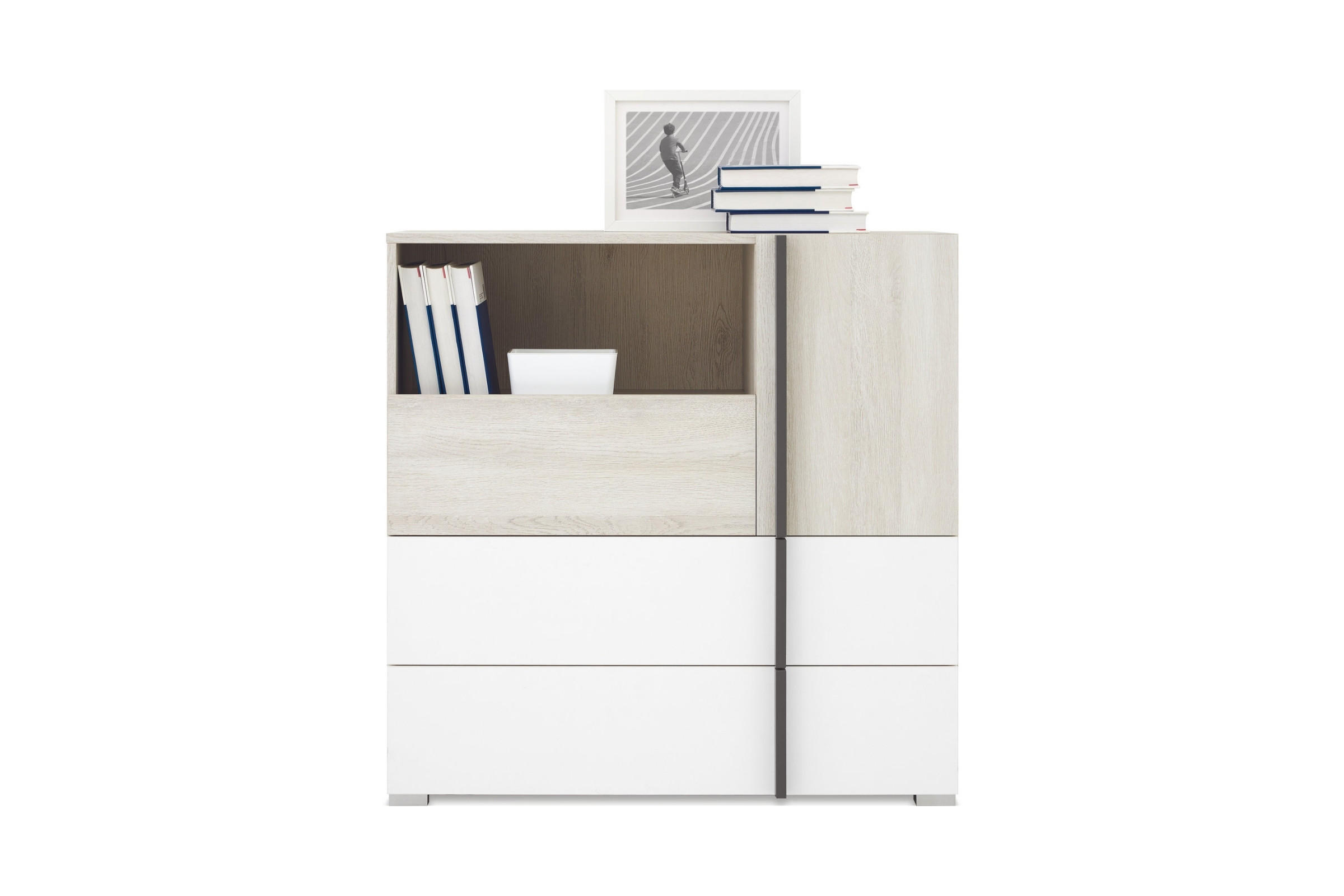 KINDERKOMMODE REMI 08 90 cm breit in Eichenweiß / Weiß Matt / Anthrazit - Eichefarben/Anthrazit, Holzwerkstoff (90/90/43cm) - Deine Möbel 24