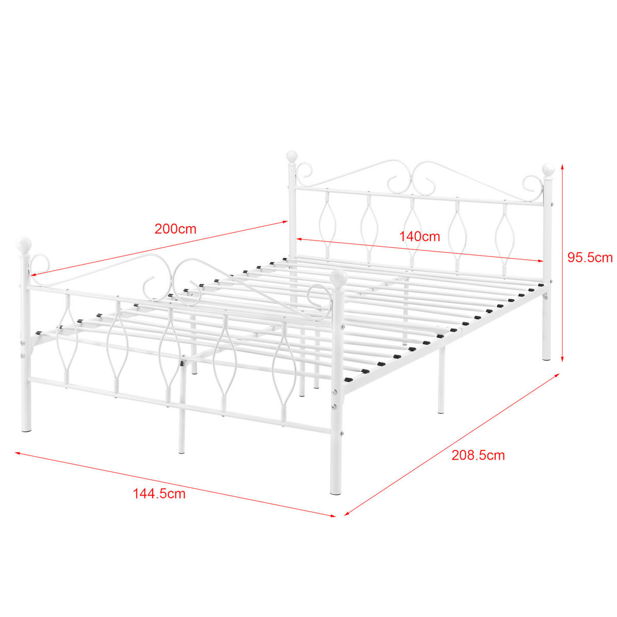 METALLBETT Apolda - Weiß, Metall (140/200cm) - [en.casa]