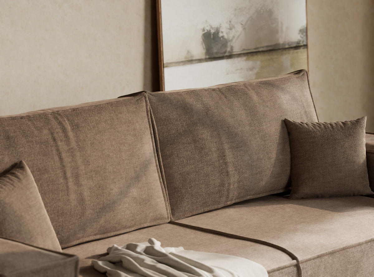 SOFA MIT SCHLAFFUNKTION Milos Grau braun Chenille-Stoff - Graubraun/Schwarz, Holz/Holzwerkstoff (255/70/105cm) - Maison de Reve