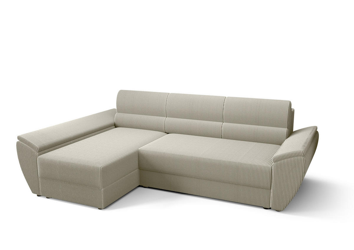 ECKSOFA L REBI L3 Poso 100 Links mit Schlaffunktion, Beige - Beige, Textil (251/140cm)